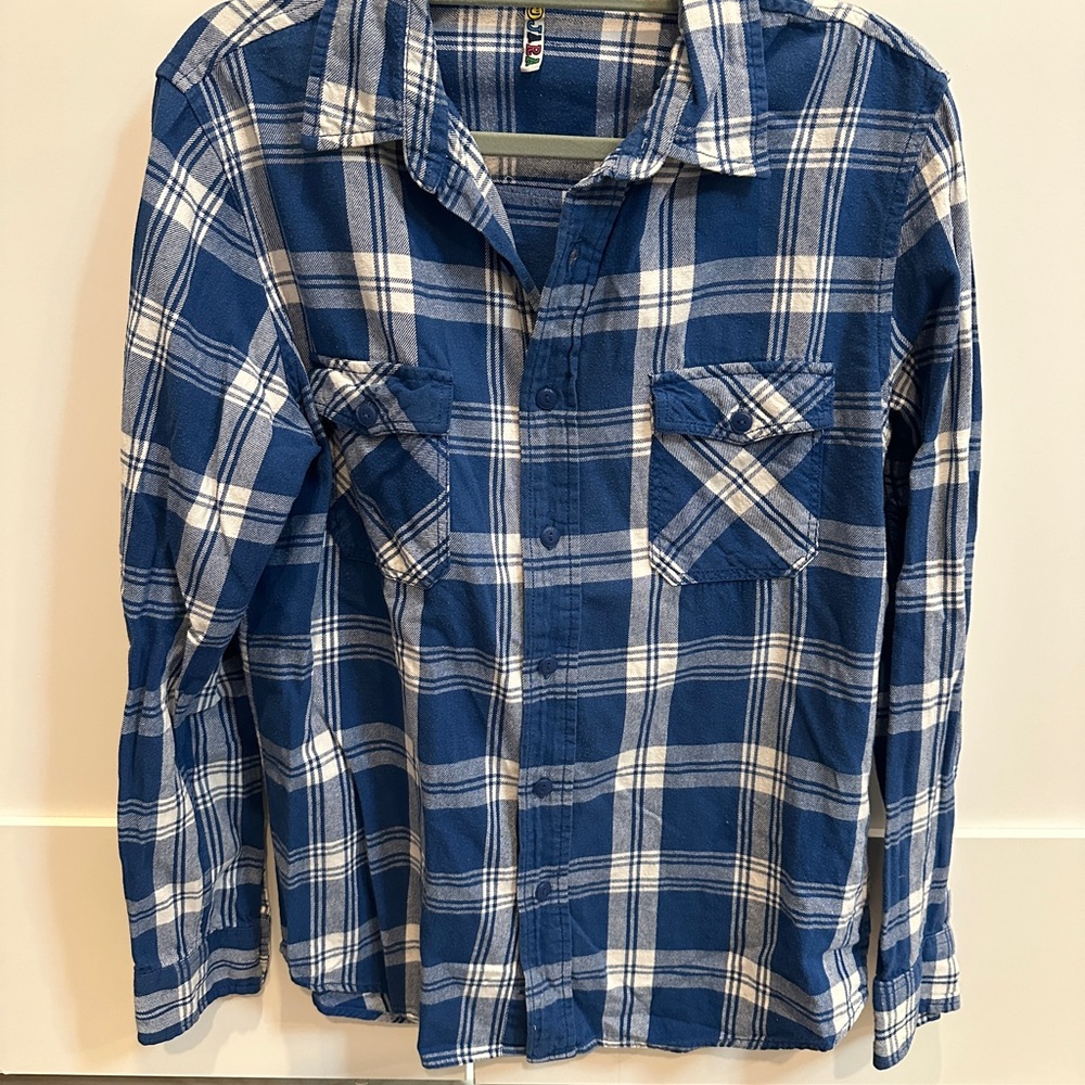 Women’s Blue Plaid Flannel Shirt Grateful Dead Summer Tour 1987 Patch